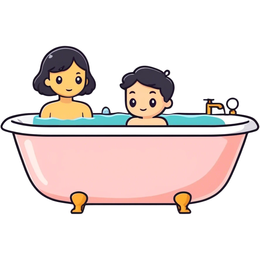 Woman in a bathtub with a miniature man emoji