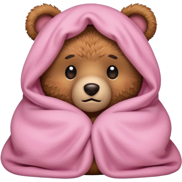 Scared teddy bear hiding under light pink covers emoji
