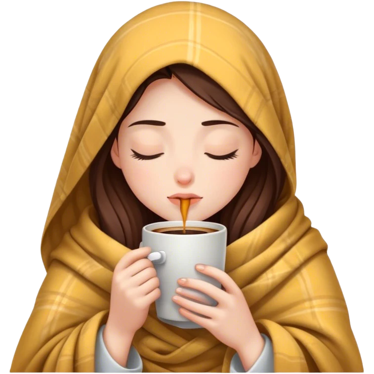 girl inside a blanket sipping coffee eyes closed emoji