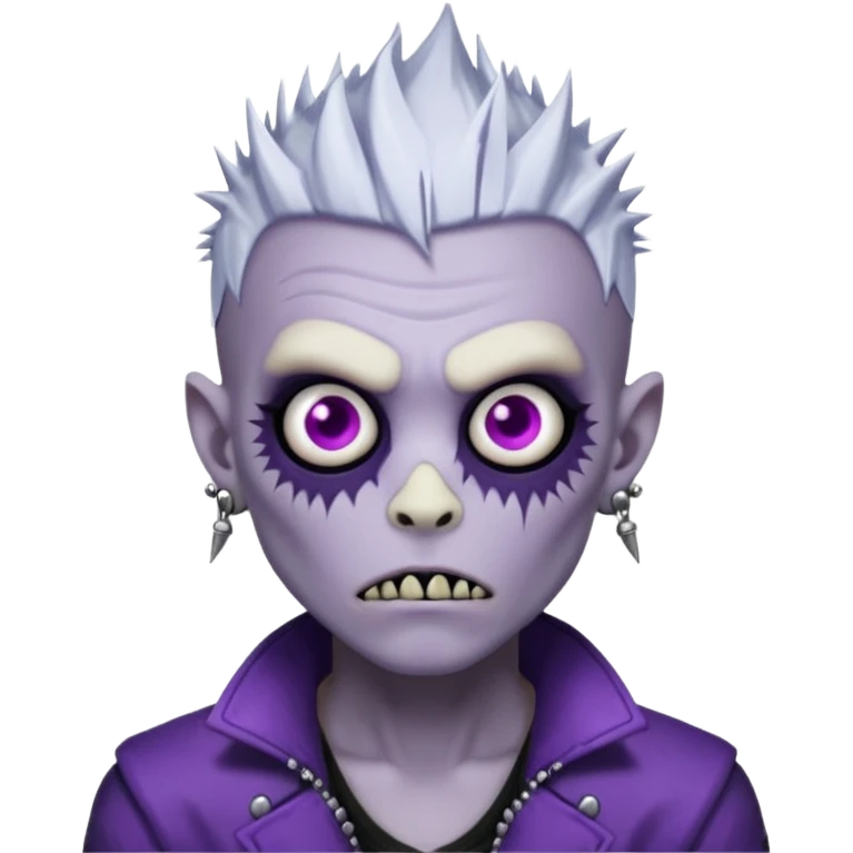 Purple pale skinned zombie boy skin so with white spiky hair. Nose and ear piercings. Emo. emoji
