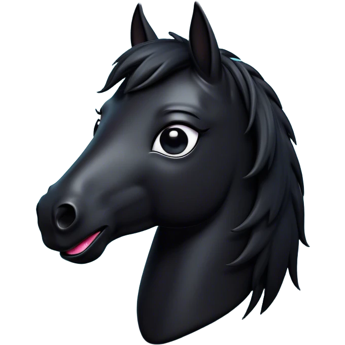 Cinematic Comical Black Horse Portrait Emoji, Head tilted dramatically with an exaggeratedly amused expression, featuring a striking jet-black fur with a glossy finish and wide, expressive dark eyes filled with playful disbelief, Simplified yet hilariously expressive features, highly detailed, glowing with a slightly sassy glow, high shine, dramatic yet playful, stylized with an air of cheeky mischief, bright and endearing, soft glowing outline, capturing the essence of a spirited and over-the-top horse, so meme-worthy it feels like it could side-eye its way into internet fame instantly! emoji
