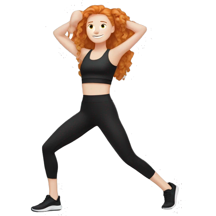 Ginger girl in black gym fit stretching  emoji