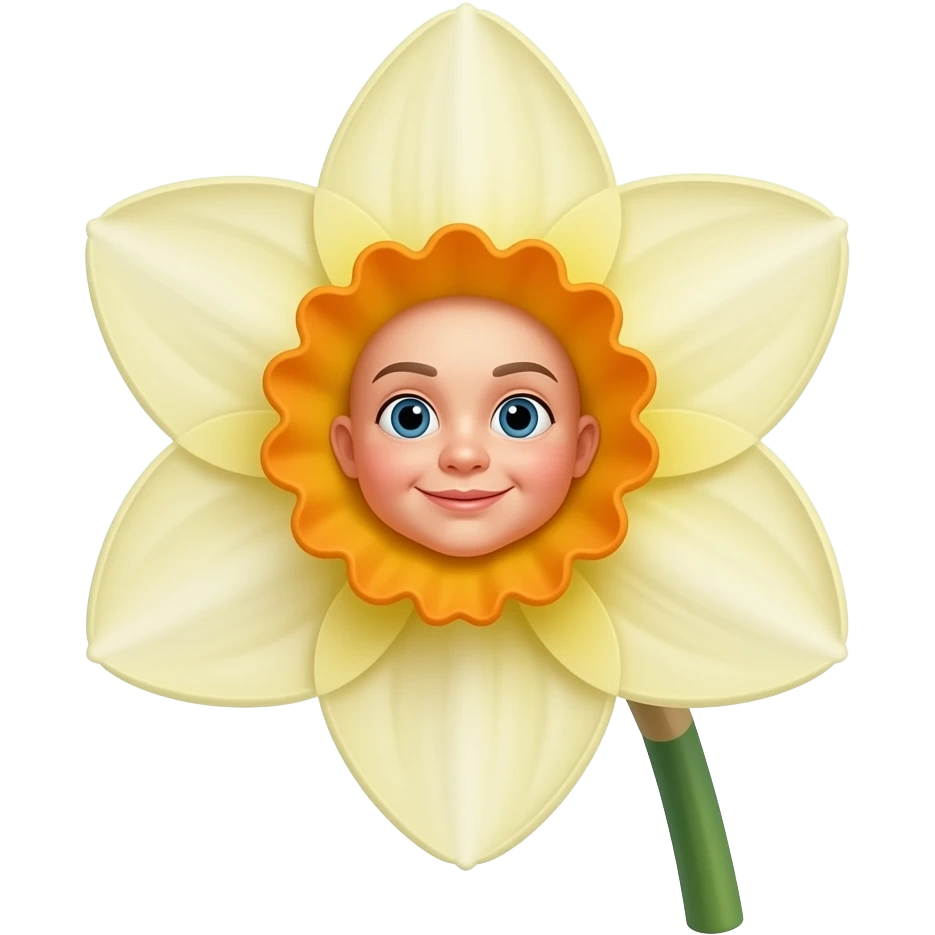 Daffodil with human baby face with steme emoji