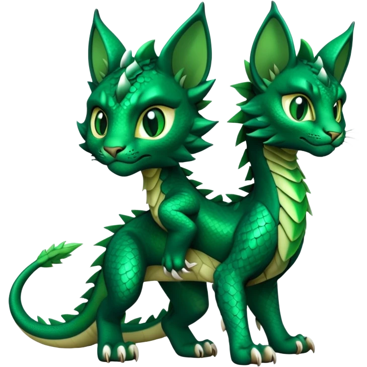 Dark-Green Dragon-type Fakémon-Lynx full body emoji