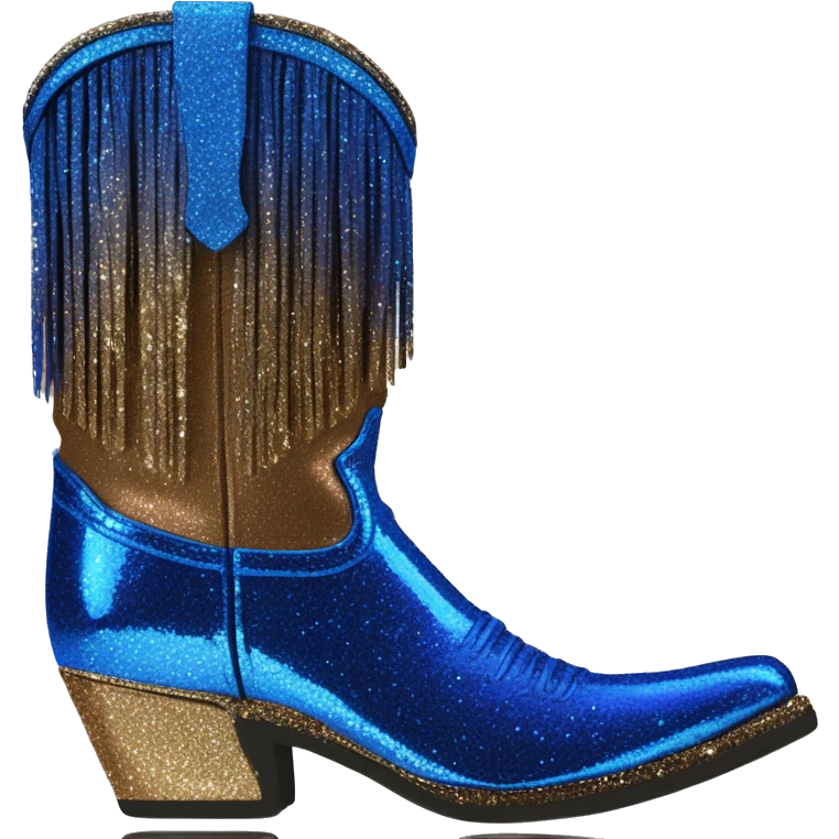 Realistic cobalt blue to bronze ombre pair of fashion cowgirl boots with sparkly shiny glitter fringe on them. emoji