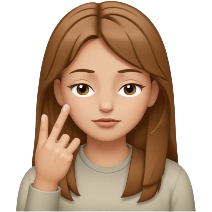 White but tan person with lightish brown hair girl has eyes closed and index and middle fingers held on the temples of the forehead has if she is thinking and knows and sort of smirking emoji