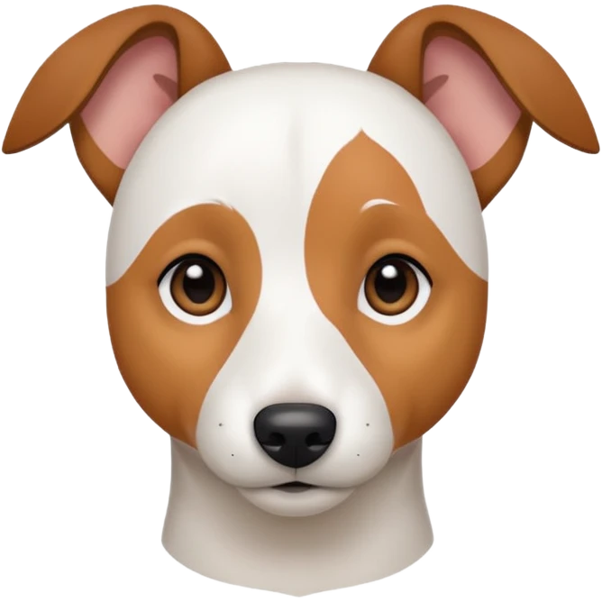 a fully white jack russell the size of a kelpie with floppy ears and a half white face emoji