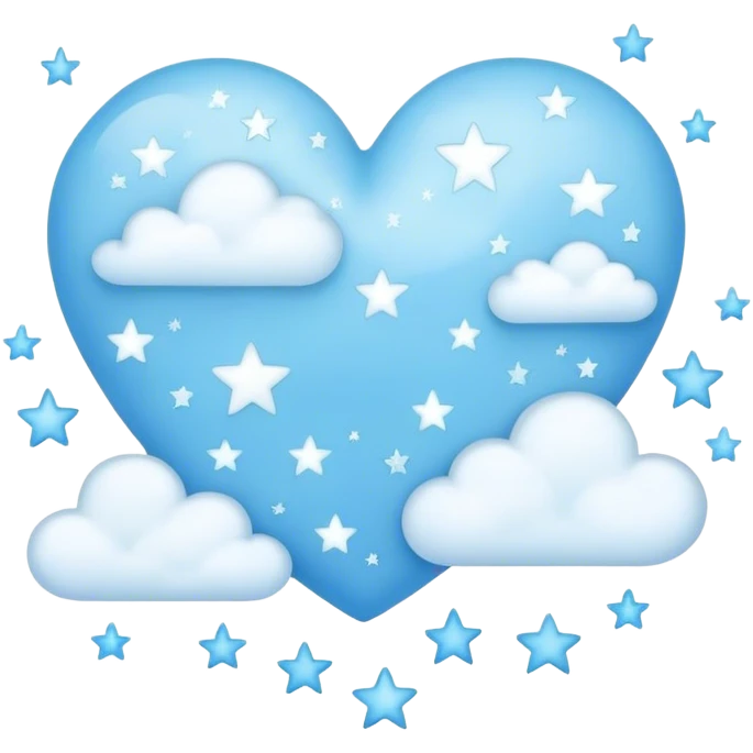 light blue heart with clouds and stars emoji