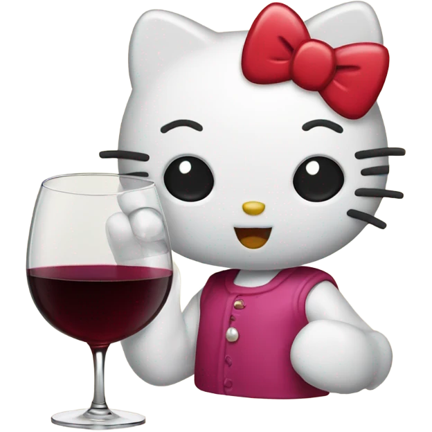 Hello Kitty drinking red wine emoji