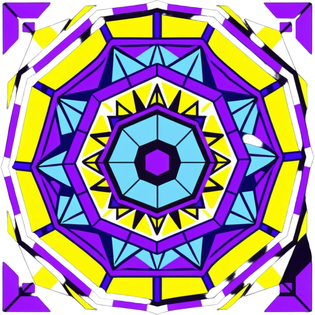 kaleidoscope effect with 6 facets, black, white, and neon yellow emoji