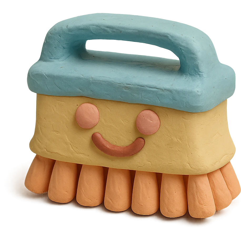 playful cleaning brush with a smiling face in claymation style, pastel colors emoji