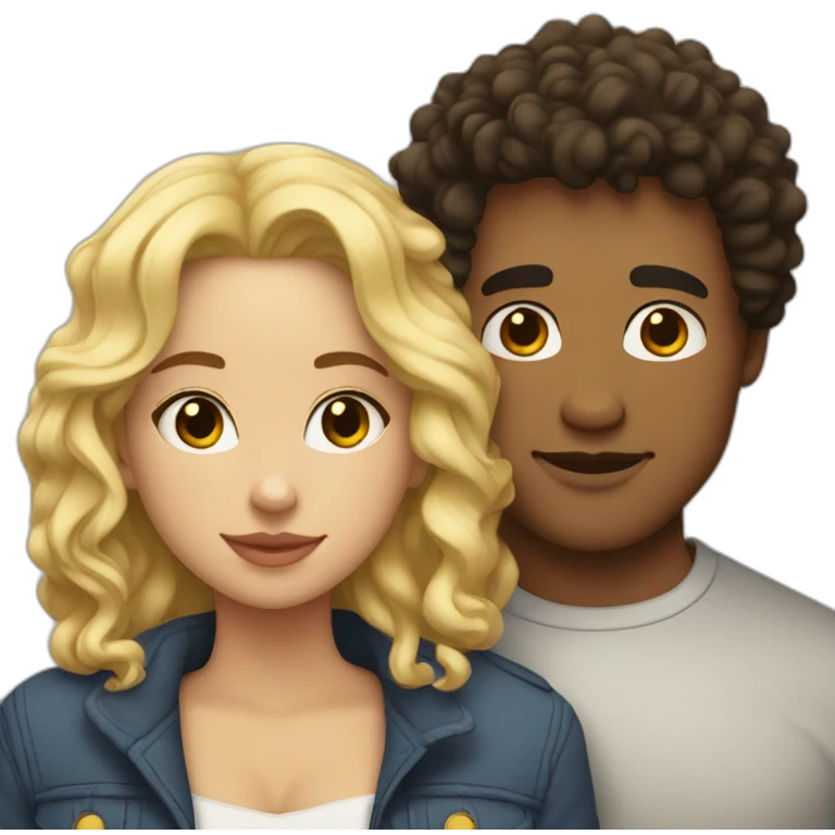 Light skin man with dark curly hair hugging a blonde curvy woman emoji