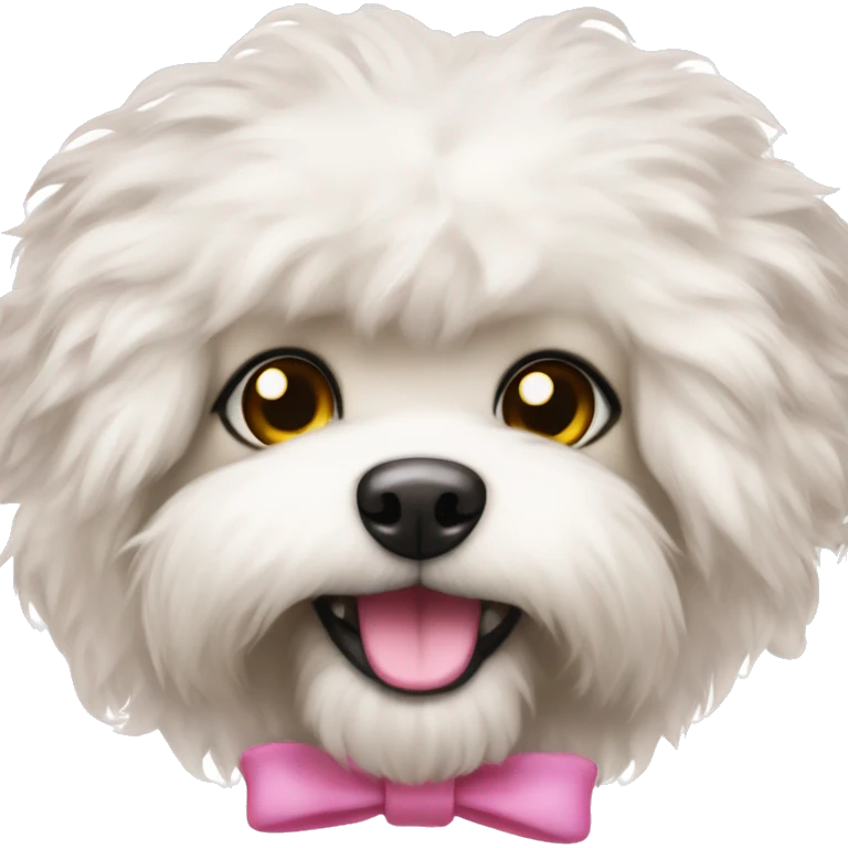 A fluffy dog with a pink bow emoji