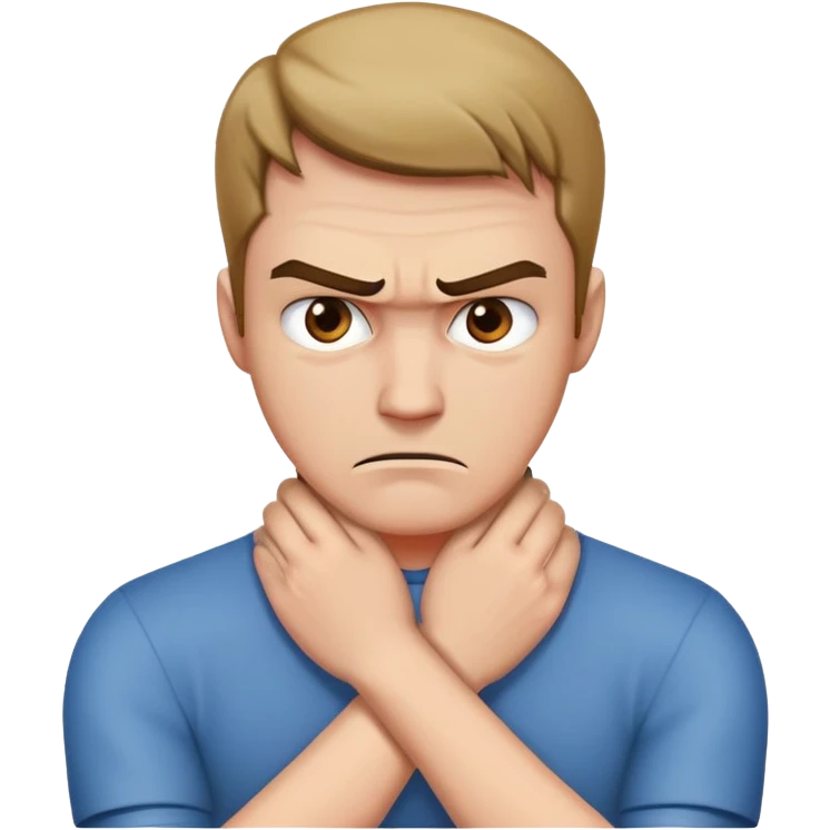 guy holding hands crossed around his neck angry emoji