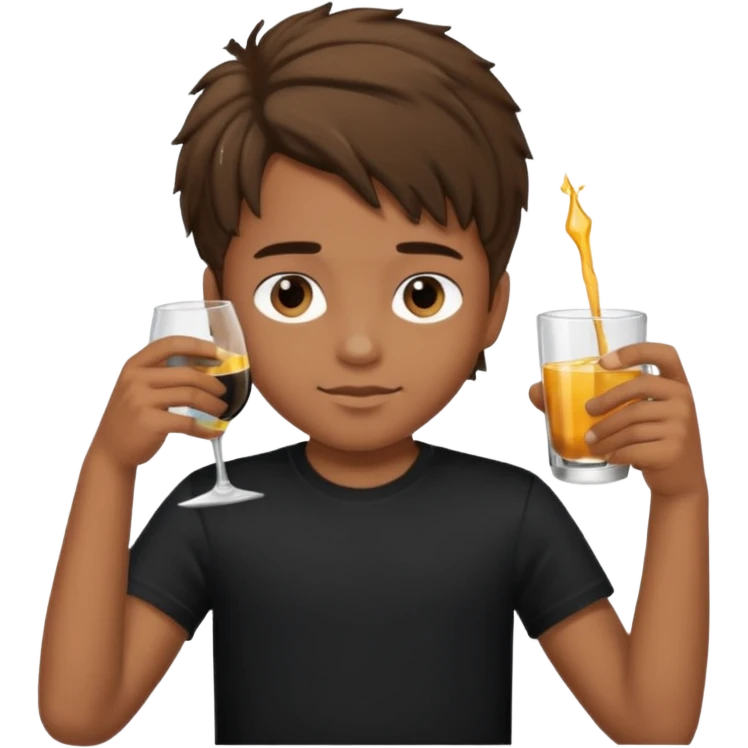  boy with locks hair black t-shirt put a glass  emoji