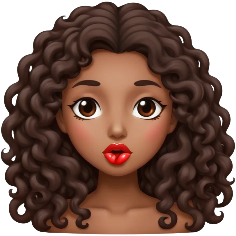 Brown woman with dark brown long curly hair with a kiss face emoji