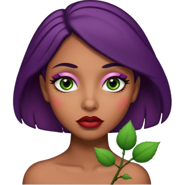 Big brown Puerto Rican skin colored dildo inside a juicy mouth that has lips shaped like rose buds  with blackish purple hair and Italian skin color with green almond shapes eyes, magical mouth with of mouth  emoji