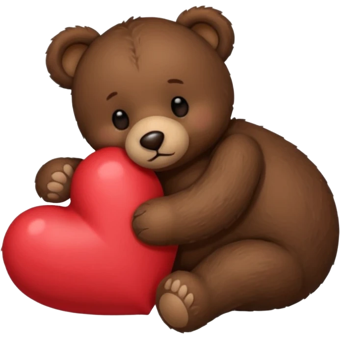 Dark brown sleeping teddy bear with heart  emoji