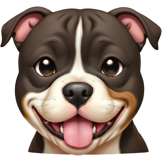 Cinematic Cute Yawning Black/Brindle Staffordshire Bull Terrier Portrait Emoji, Head tilted slightly with a dramatic, wide-open yawn, showcasing a smooth Fur with a striking black and brindle pattern, floppy ears slightly drooping, round dark eyes barely open in drowsy contentment, Simplified yet irresistibly adorable features, highly detailed, glowing with a soft, cozy glow, high shine, relaxed yet expressive, stylized with a touch of whimsy, bright and endearing, soft glowing outline, capturing the essence of a sleepy yet affectionate guardian, so drowsy it feels like it could stretch right out of the screen and curl up for a nap! emoji