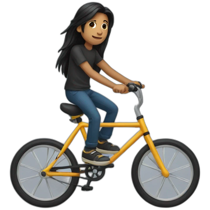 A boy with black long hair riding a bike  emoji