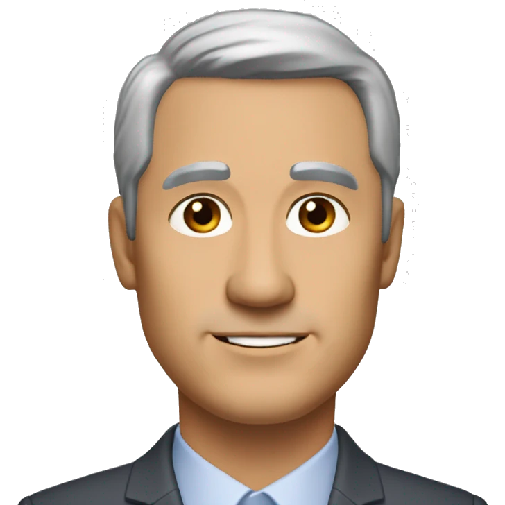 ceo middle-aged man, 45-55 years old, short and gray hair with a slight white tint. oval-shaped face and brown eyes  emoji