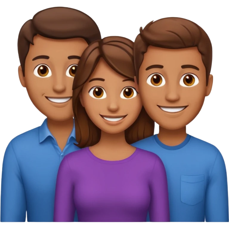 Un trouple : deux hommes  et une femme qui sont amoureux  , ils sont tous blanc et brun  emoji