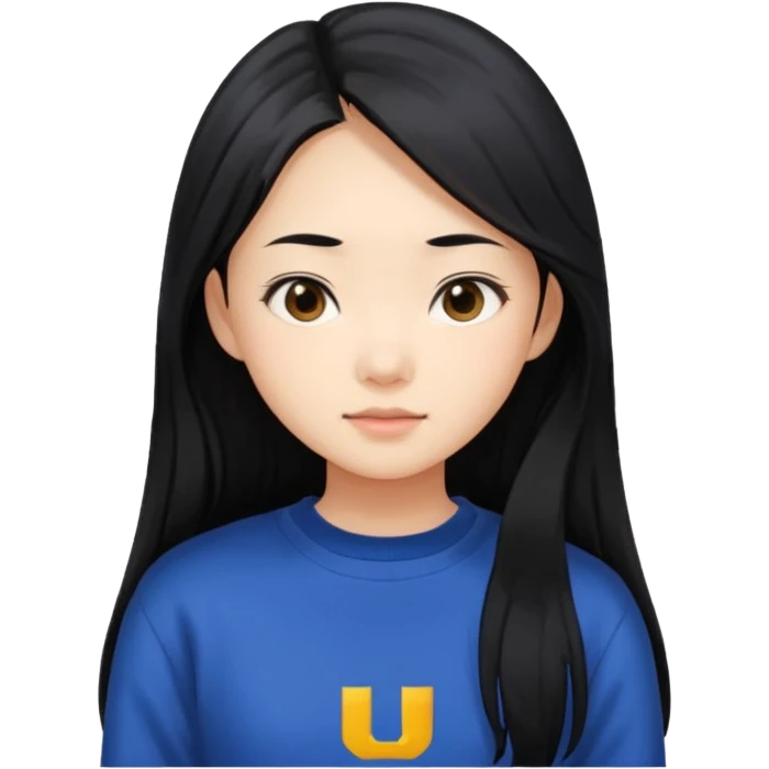 long hair, Asian girl, young adult, university emoji