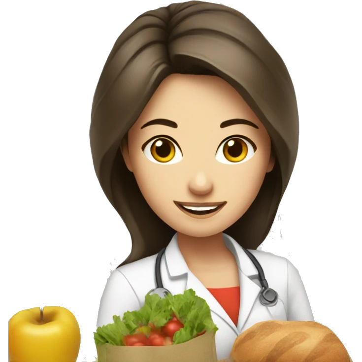 brunette female nutritionist, food emoji