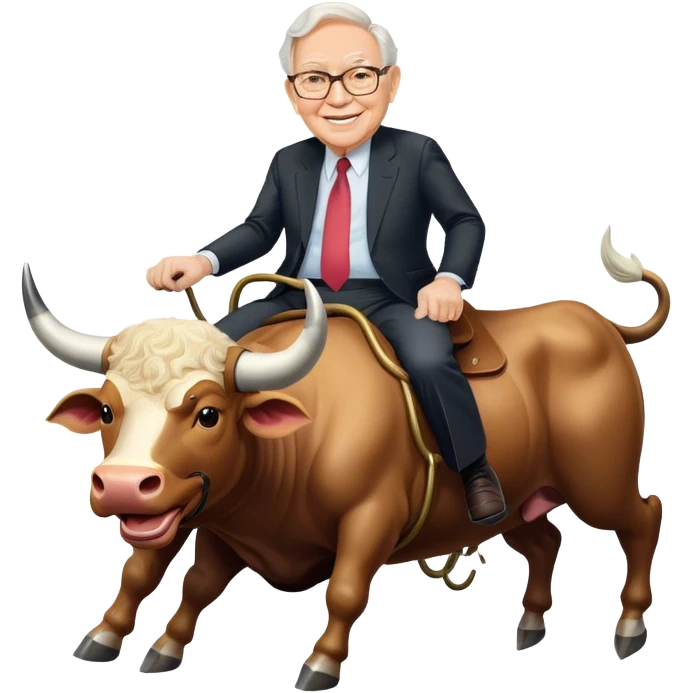 happy Warren Buffet riding bull emoji