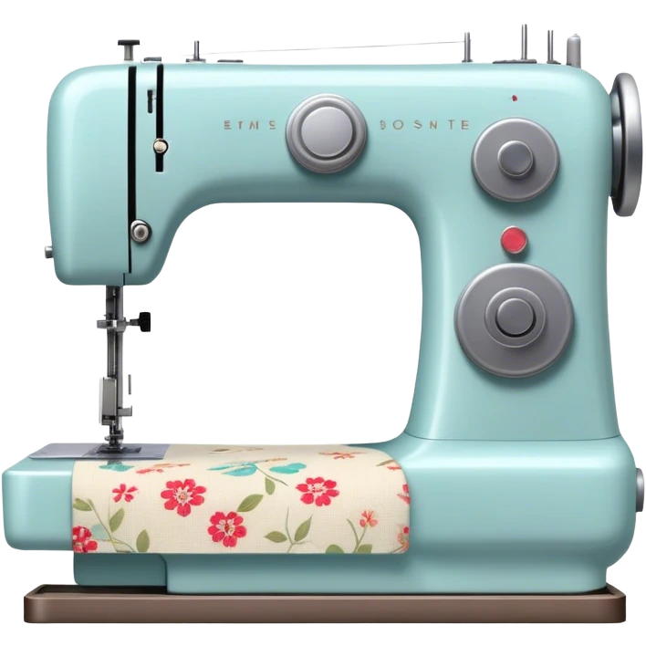Create an icon that represents the hobby of sewing clothing using patterns and templates. The design should feature a sewing machine, fabric, sewing patterns, and templates. Include visible markings on the fabric that align with the patterns, showcasing the process of cutting and sewing. A piece of clothing in progress, such as a dress or shirt, should be visible, reflecting the creative and detailed nature of garment making. The composition should be well-balanced, with a clean and harmonious design. The background should be transparent. emoji