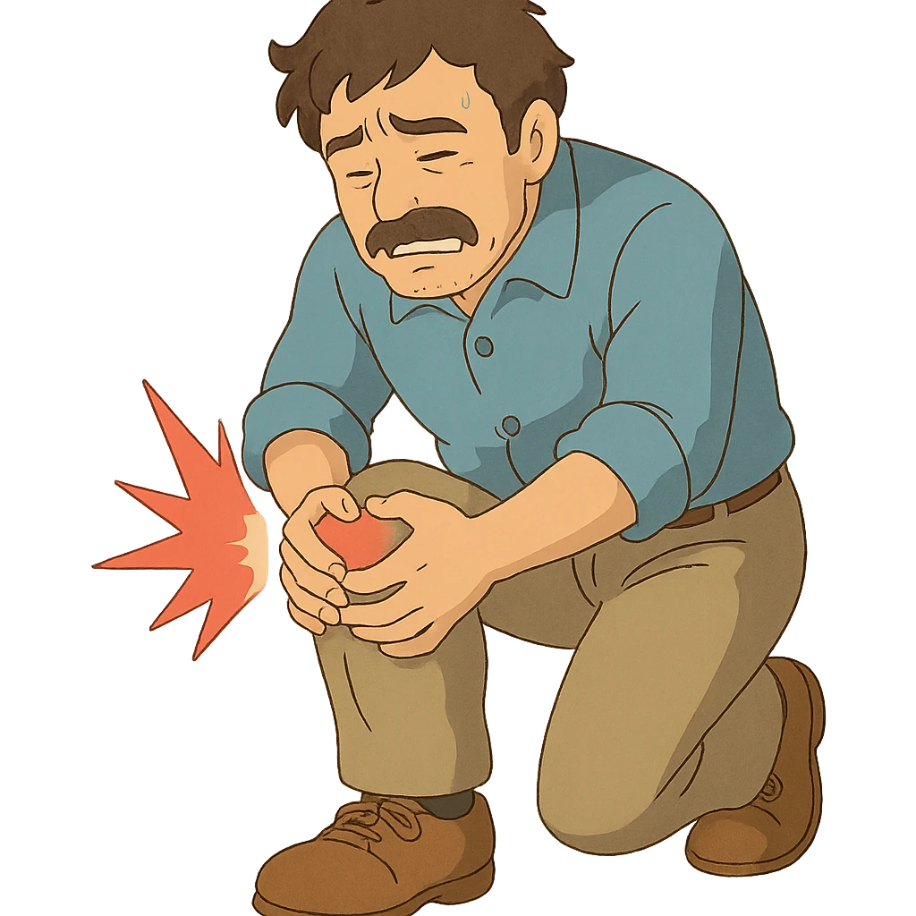 ghibli style man with knee pain emoji