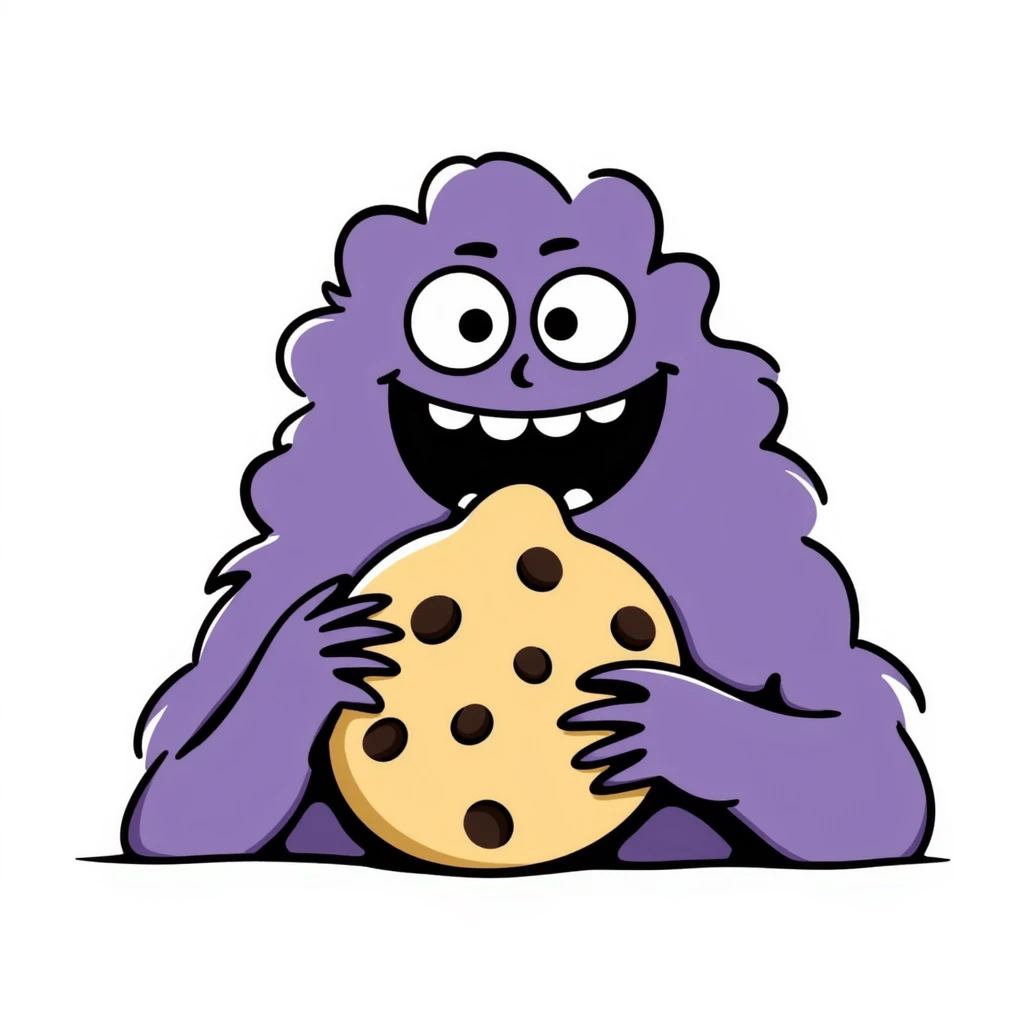 purple fluffy monster eating a cookie emoji