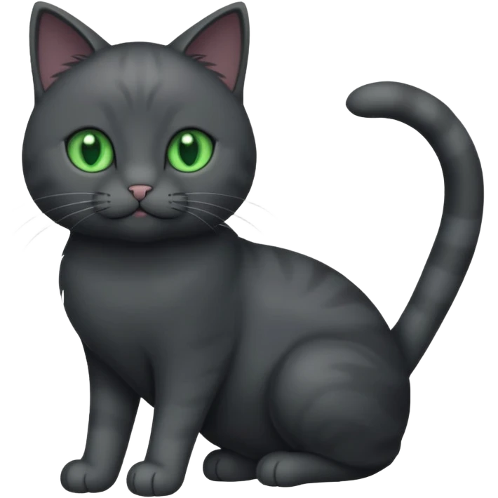 full body gorgeous solid dark grey cat with green eyes, white paws playing emoji