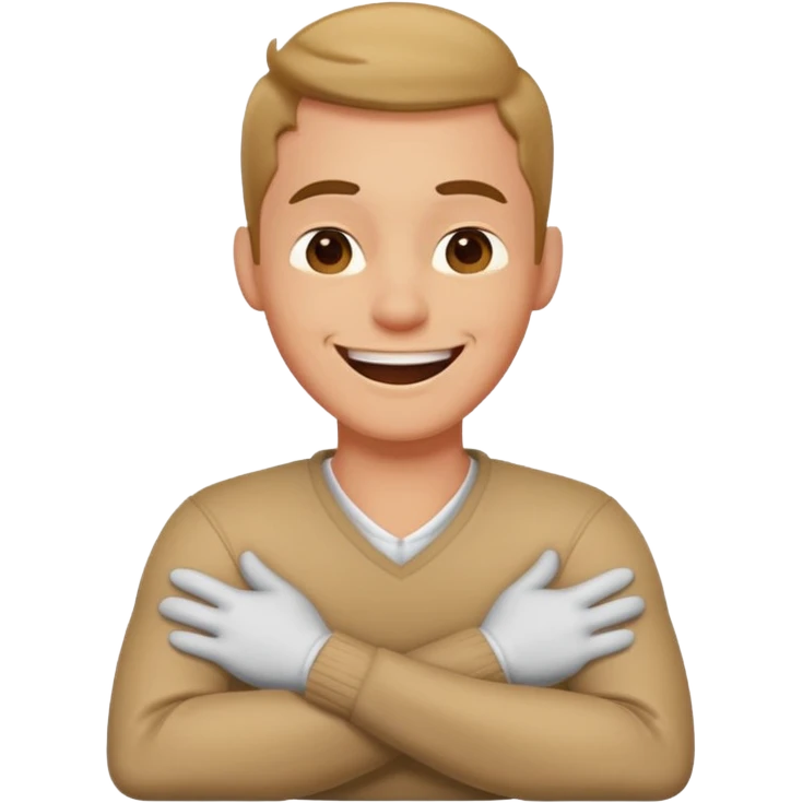 man crossing his arms around his neck laughing emoji