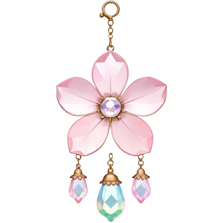 Hanging Iridescent pastel pink sakura crystals white-pearly suncatcher with bell emoji