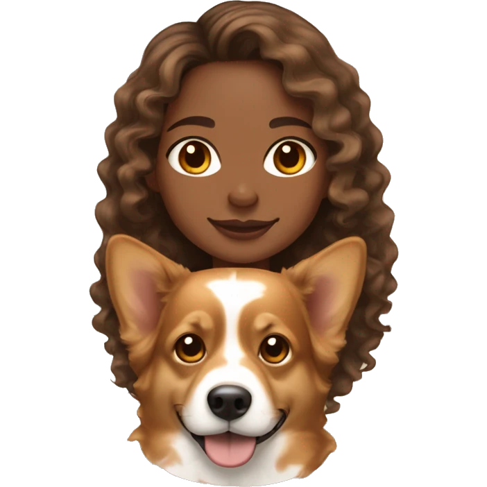 LIGHT BROWN SKIN GIRL WITH LONG CURLY BROWN HAIR and a CORGI emoji
