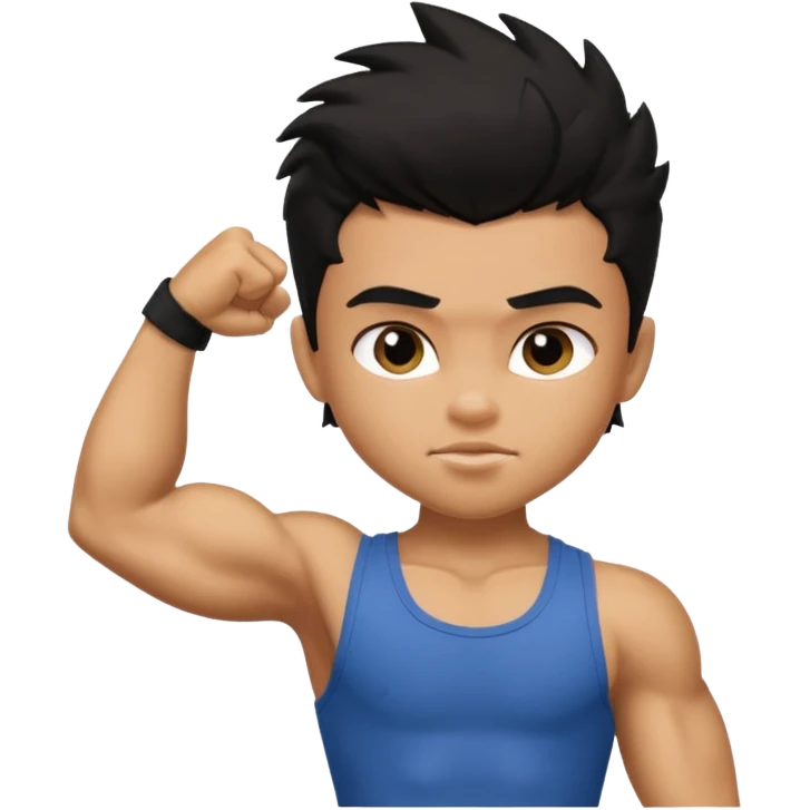 generate a pretty tan bratz boy with black messy hair flexing his biceps emoji
