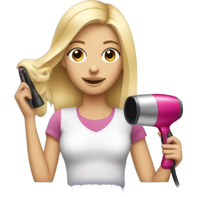 blonde girl holding a blow dryer emoji