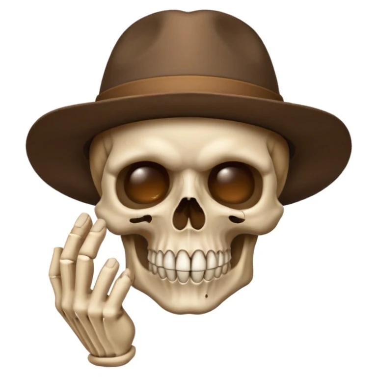 Skull wearing brown hat and hand sing to silence  emoji