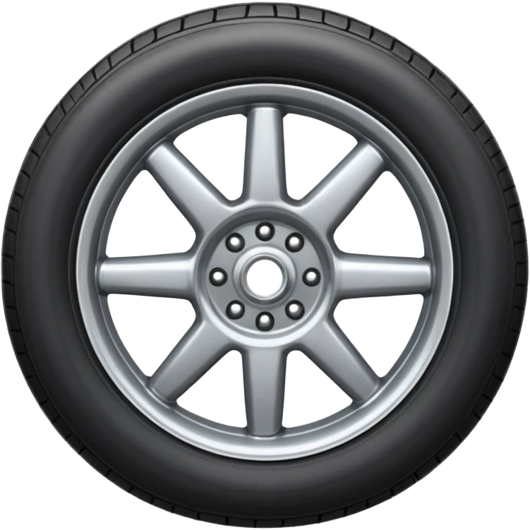 Front-view wheel, perfectly symmetrical, 6 or 8 short spokes, thick black rubber tire, wide heavy outer rim, clean design, centered. emoji