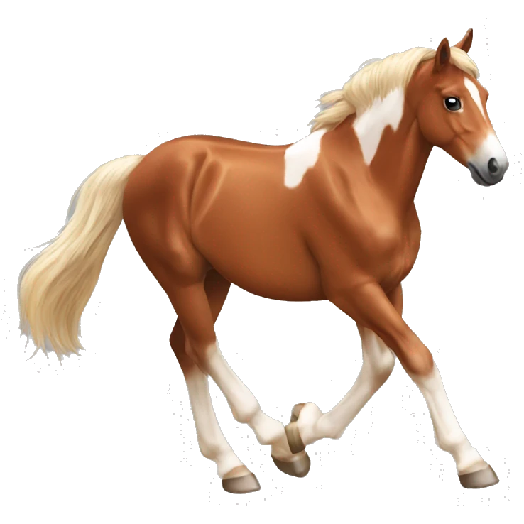 Chestnut horse with white, cheeky playful horse, young horse foal filly horse yearling playful trotting emoji