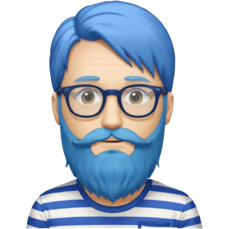 man with long blue hair, glasses, and a long beard and wearing a striped t-shirt emoji