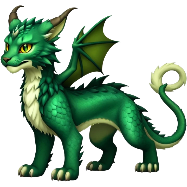 Dark-Green Dragon-type Fakémon-Lynx full body emoji