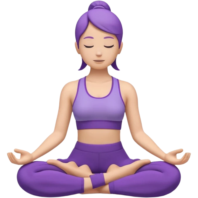 Modern premium 3D emoji icon: faceless gender-neutral person meditating (cross-legged) in sporty activewear, smooth rounded shapes, matte + subtle gloss, top-left studio light, soft shadow, faint halo aura. Purple outfit with a mint (or warm peach) accent. Centered, transparent background, no tex emoji