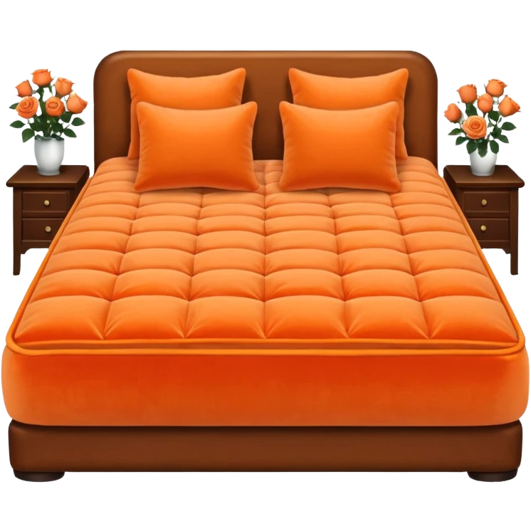 large bed filled with rose-orange cushions emoji
