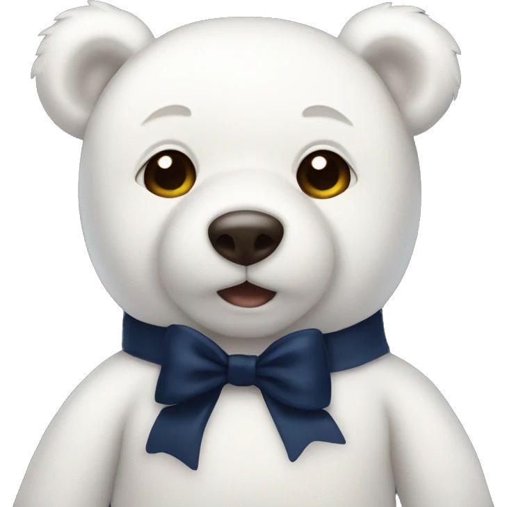 White teddy bear with a navy blue bow  emoji
