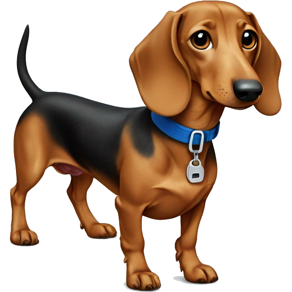 Dachshund with long legs in blue collar  emoji