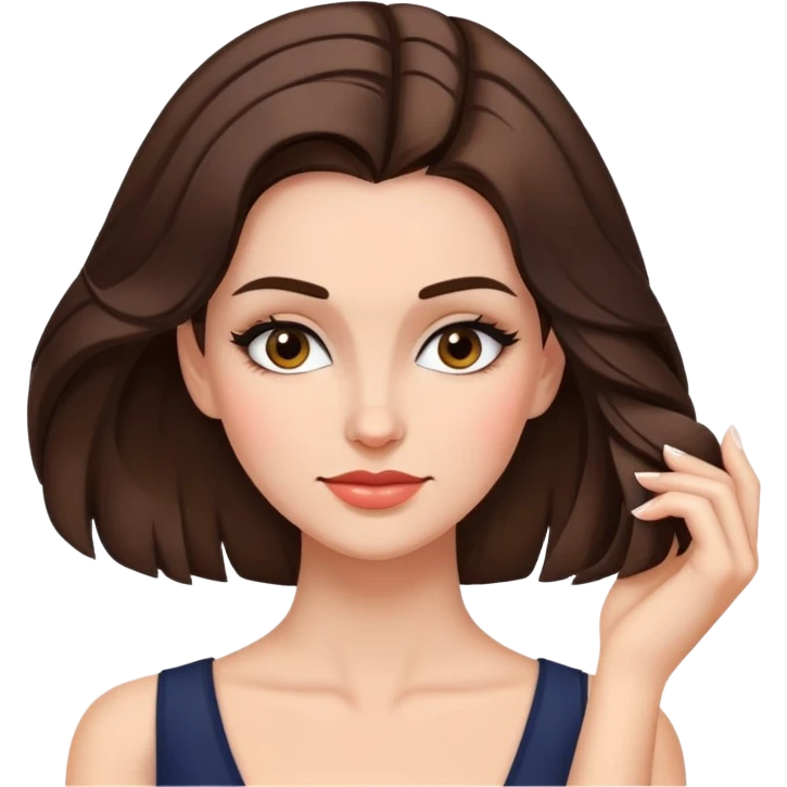 confident smirk face looking down with makeup and hand in hair emoji