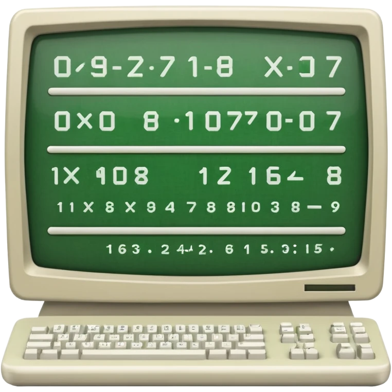 mac os icon code computer retro terminal, black, green white, numbers and code lines on the screen emoji