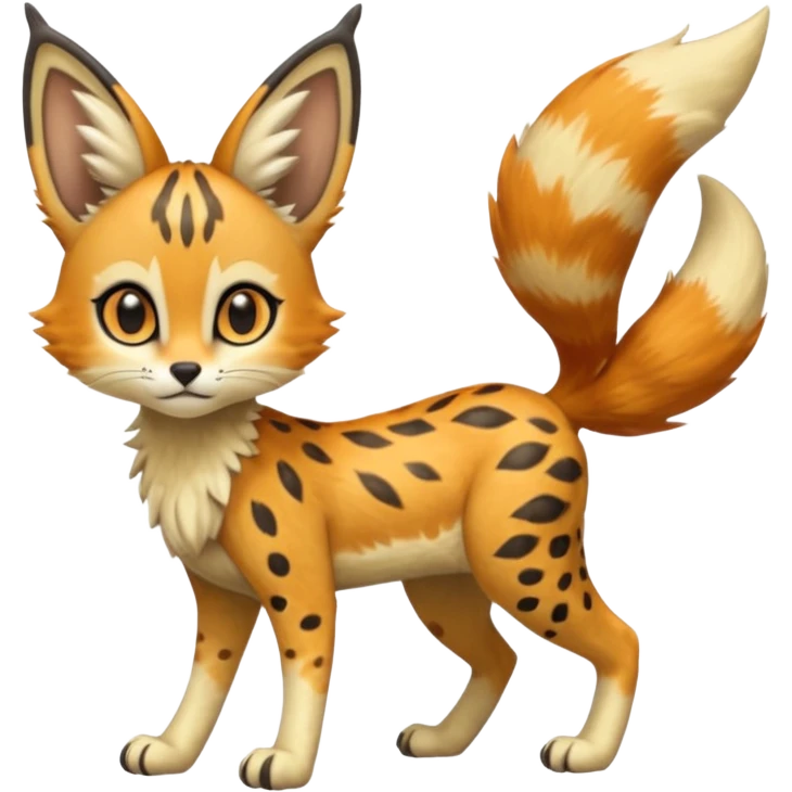 Big-eared big-eyed cute realistic animalistic feral digitigrade 4-legged anime-styled Meloetta-Trico-Vernid-Sergal-Serval-hybrid-fusion-creature-animal, full body emoji